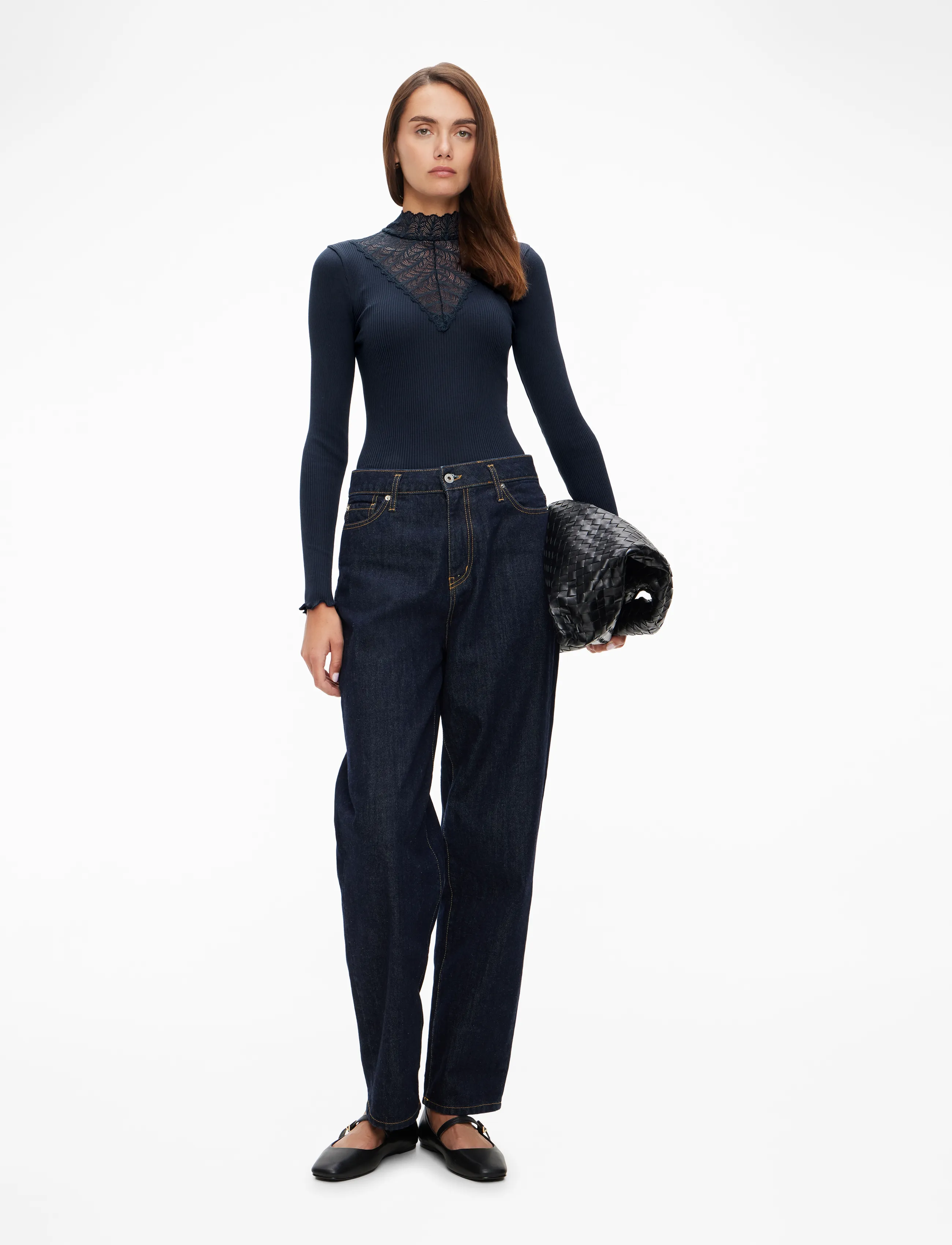 Rosemunde - RWBeatha Silk LS  Lace T-shirt - langärmlige tops - navy - 2
