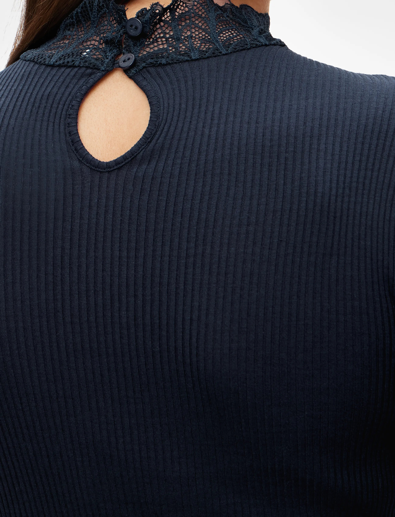 Rosemunde - RWBeatha Silk LS  Lace T-shirt - langärmlige tops - navy - 5