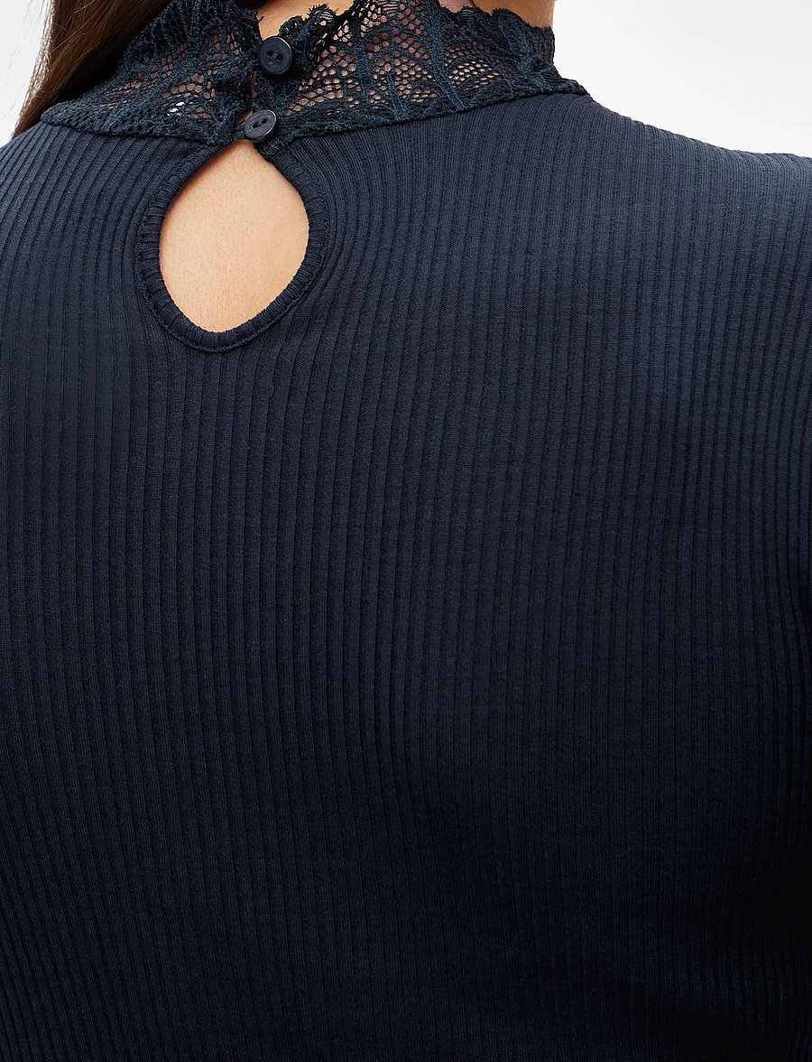 Rosemunde - RWBeatha Silk LS Lace T-shirt - langärmlige tops - navy - 5
