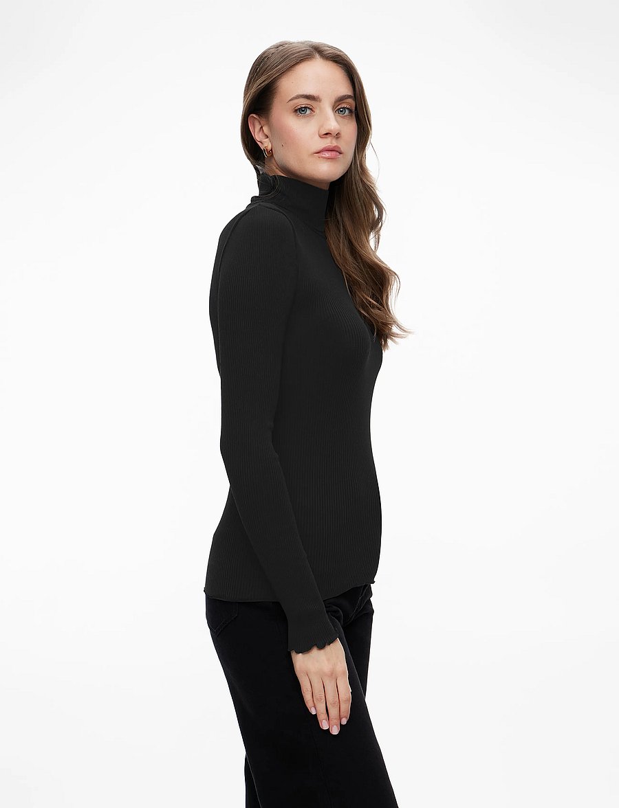 Rosemunde - RWBeatha Silk LS Rollneck T-shirt - långärmade toppar - black - 2