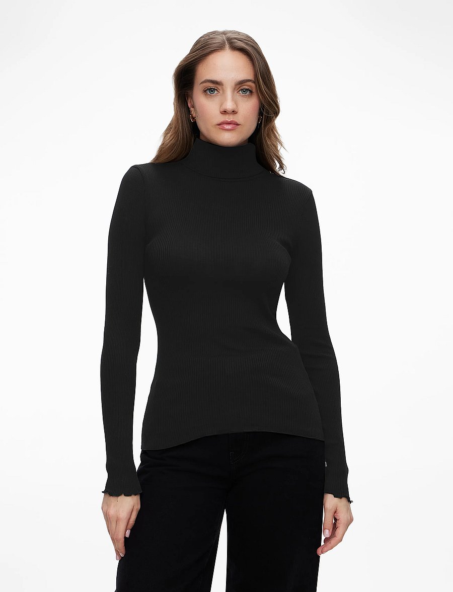 Rosemunde - RWBeatha Silk LS Rollneck T-shirt - långärmade toppar - black - 0
