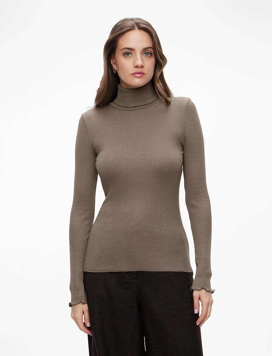 Rosemunde - RWBeatha Silk LS Rollneck T-shirt - langærmede toppe - falcon - 0