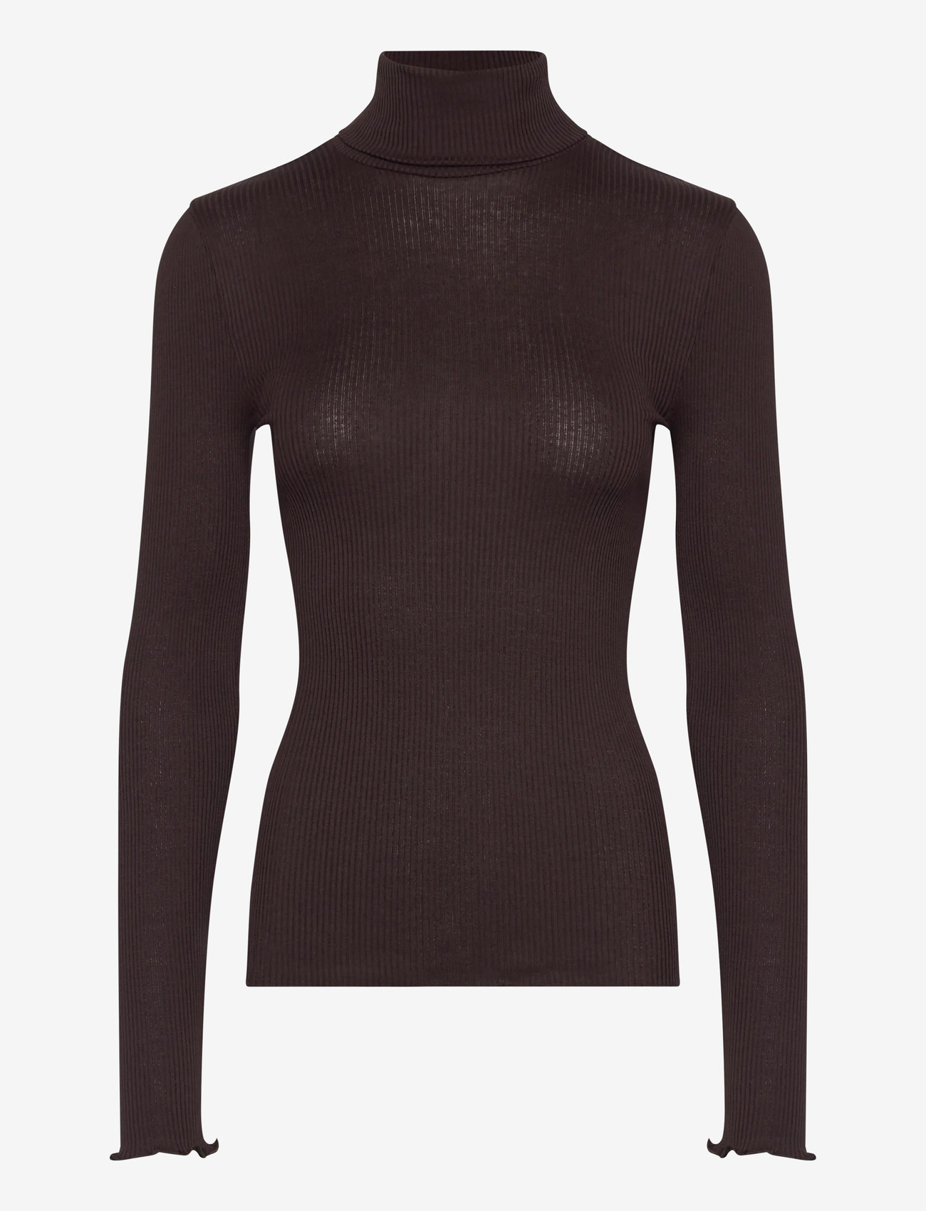 Rosemunde - RWBeatha Silk LS Rollneck T-shirt - polotröjor - ganache - 0
