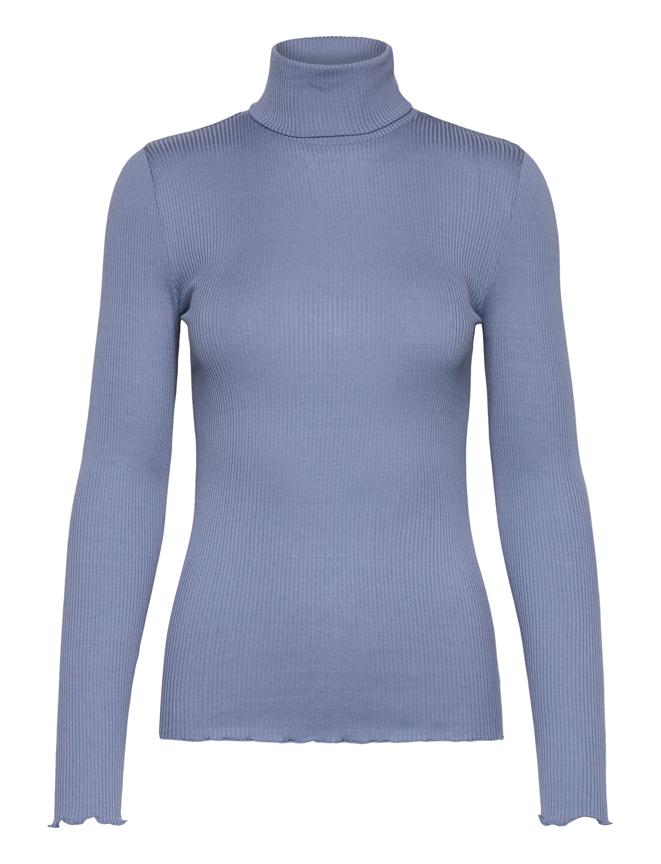 Rosemunde Rwbeatha Silk Ls Rollneck T-Shirt, XL, Blue, Strik > Rullekrave, Dame