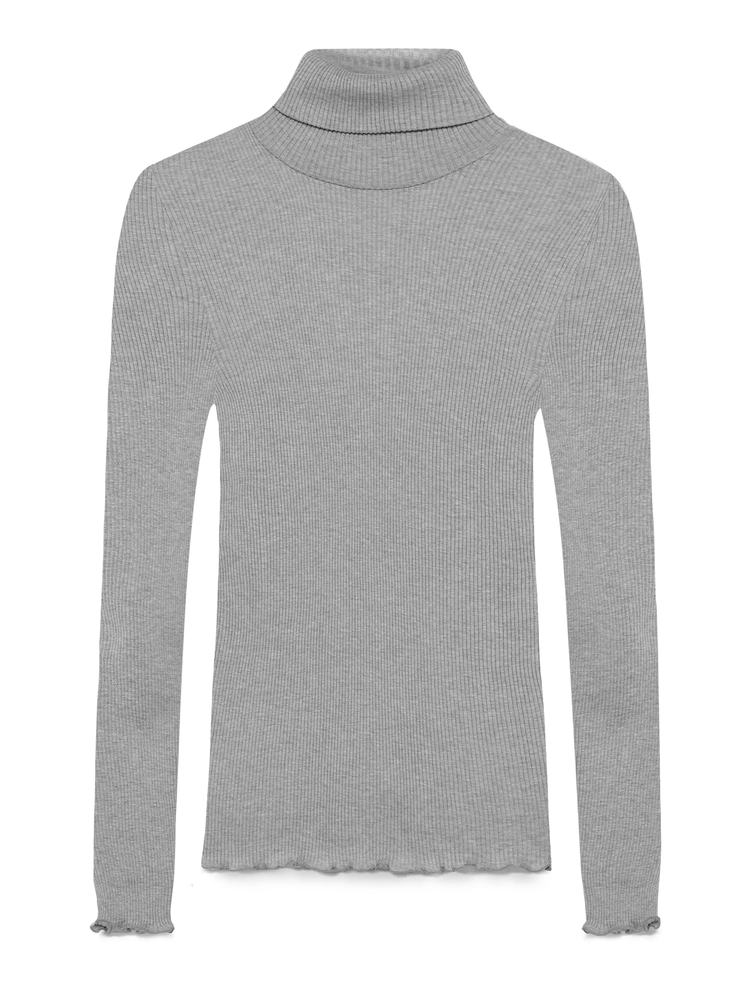 Rosemunde RWBeatha Silk LS Rollneck T-shirt - Transitional Layering - LIGHT GREY MELANGE / grey