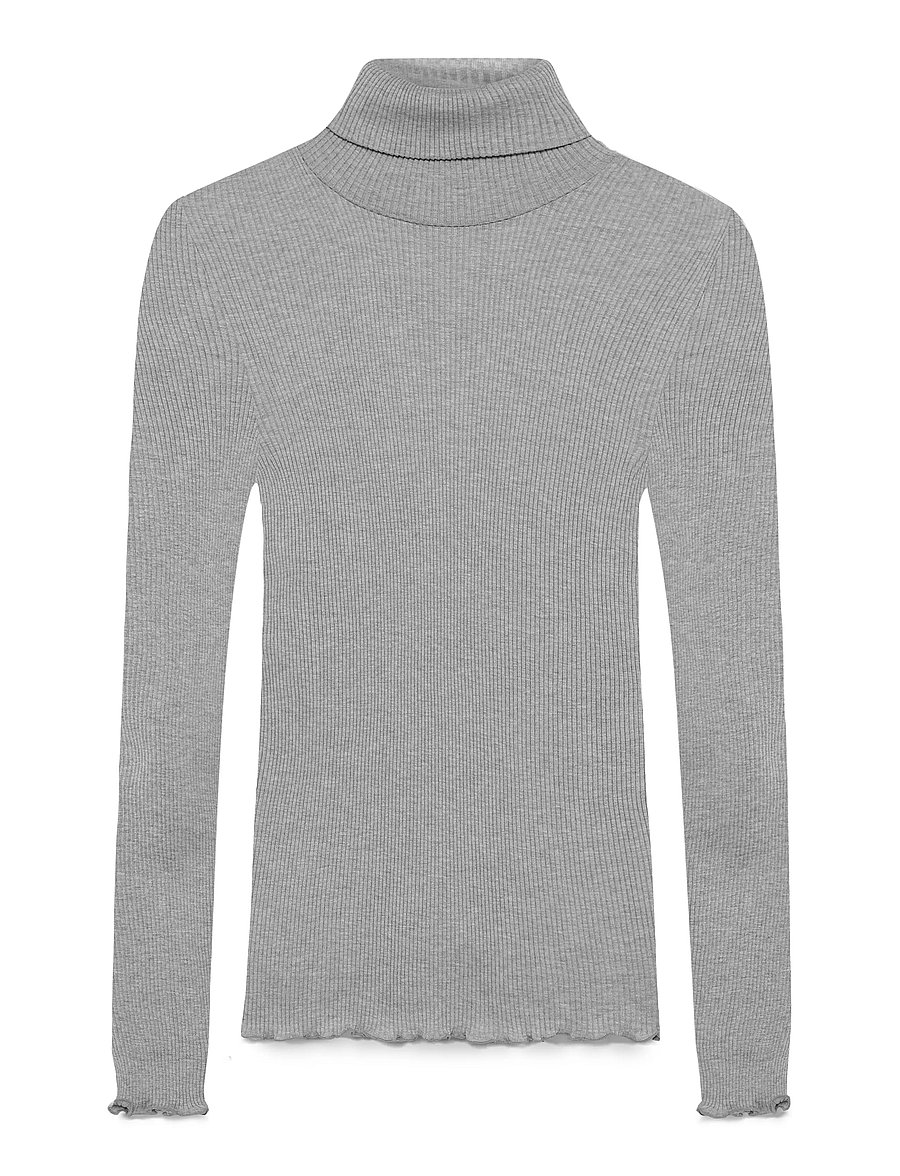 Rosemunde - RWBeatha Silk LS Rollneck T-shirt - långärmade toppar - light grey melange - 1