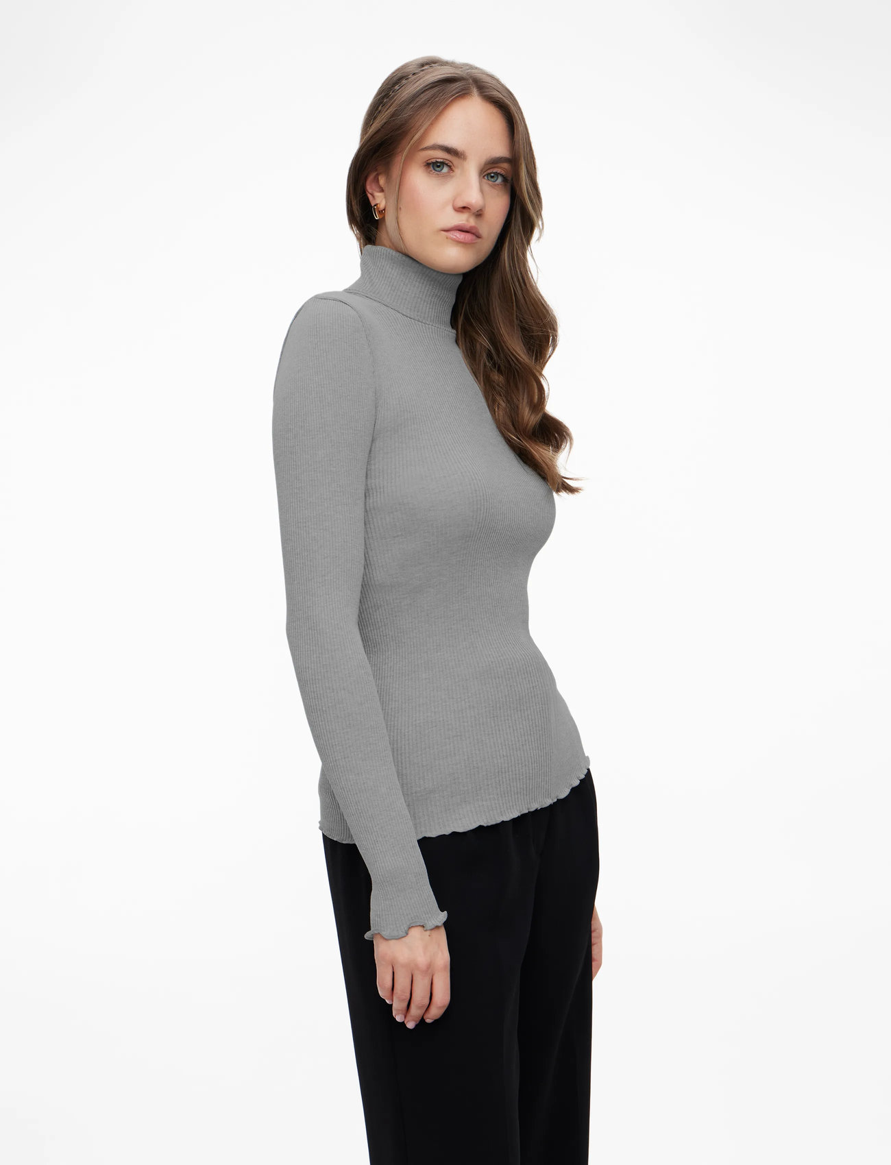 Rosemunde - RWBeatha Silk LS Rollneck T-shirt - turtlenecks - light grey melange - 3