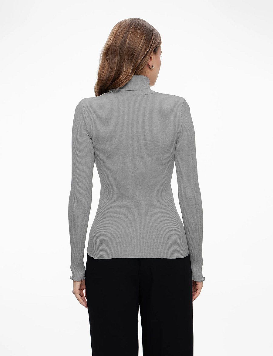 Rosemunde - RWBeatha Silk LS Rollneck T-shirt - långärmade toppar - light grey melange - 4