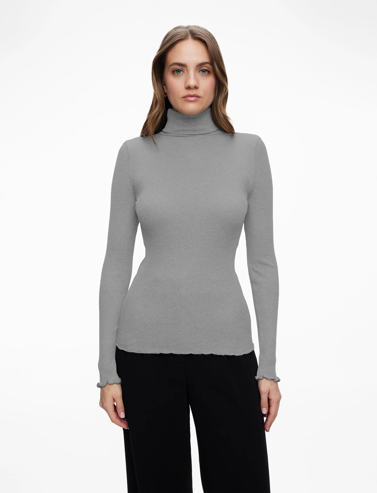 Rosemunde - RWBeatha Silk LS Rollneck T-shirt - turtlenecks - light grey melange - 0