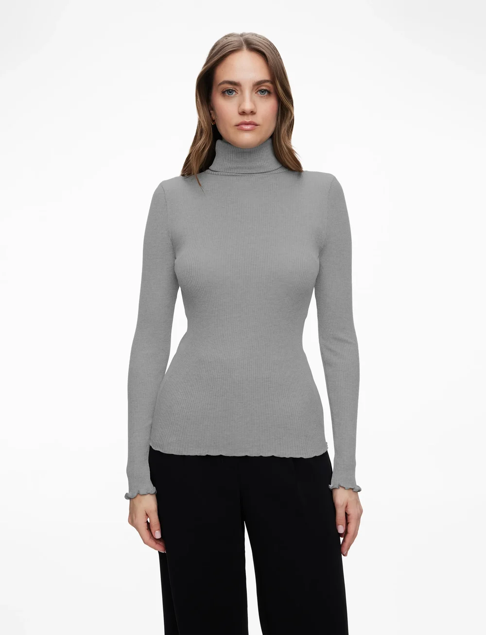 Rosemunde - RWBeatha Silk LS Rollneck T-shirt - džemperi ar augstu apkakli - light grey melange - 0