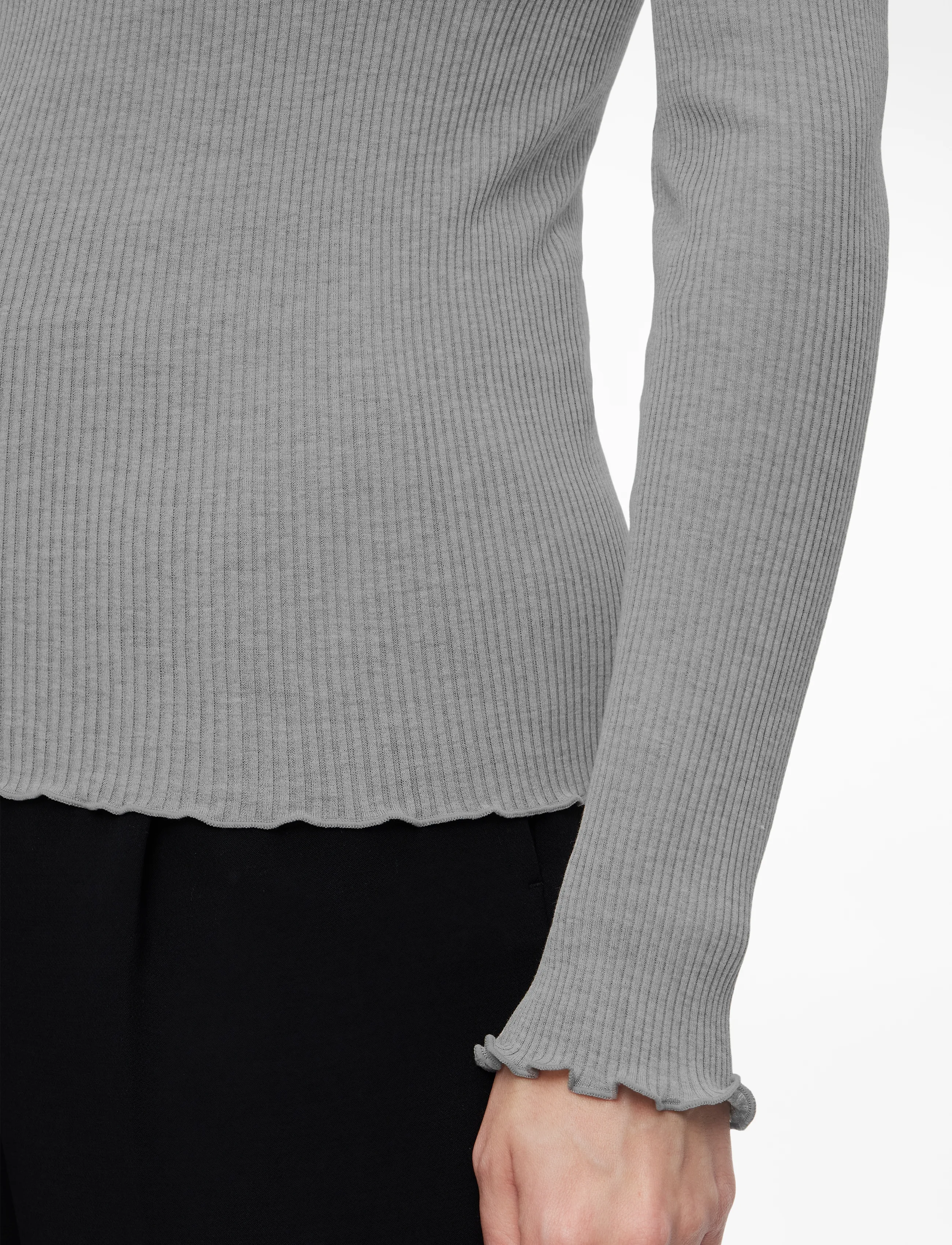 Rosemunde - RWBeatha Silk LS Rollneck T-shirt - langærmede toppe - light grey melange - 5