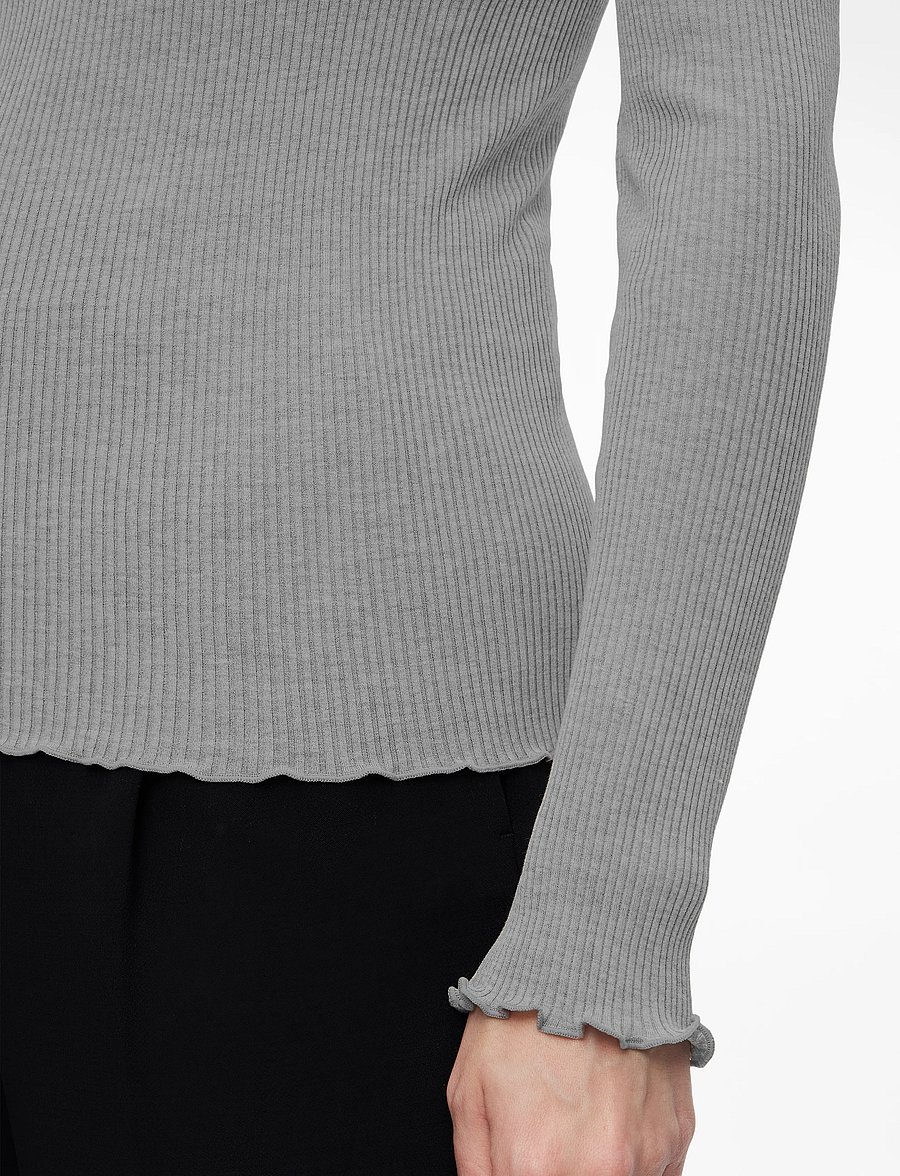 Rosemunde - RWBeatha Silk LS Rollneck T-shirt - långärmade toppar - light grey melange - 5