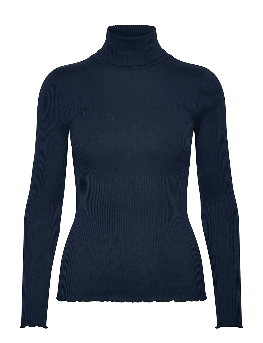 Rosemunde - RWBeatha Silk LS Rollneck T-shirt - langärmlige tops - navy - 0