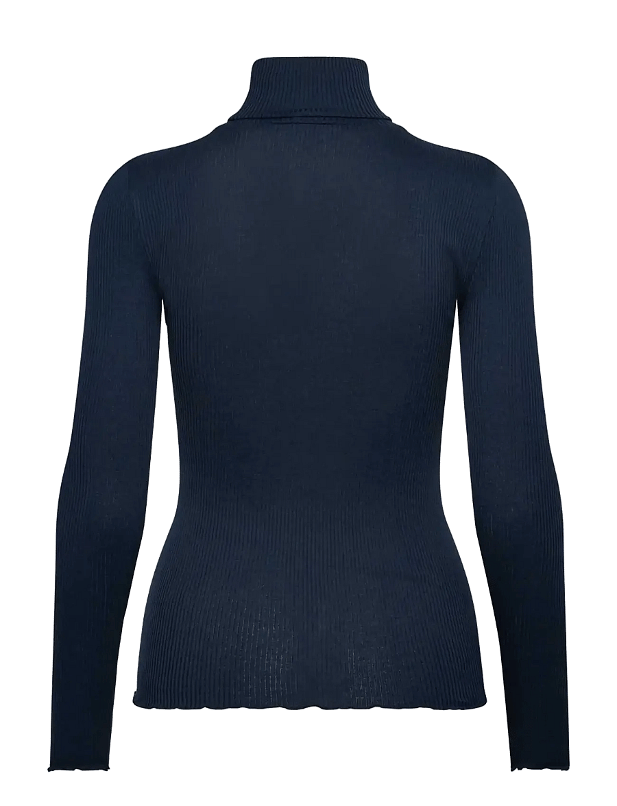 Rosemunde - RWBeatha Silk LS Rollneck T-shirt - langärmlige tops - navy - 1