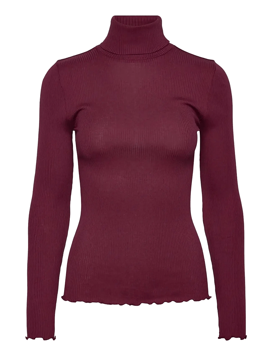 Rosemunde - RWBeatha Silk LS Rollneck T-shirt - long-sleeved tops - windsor wine - 0