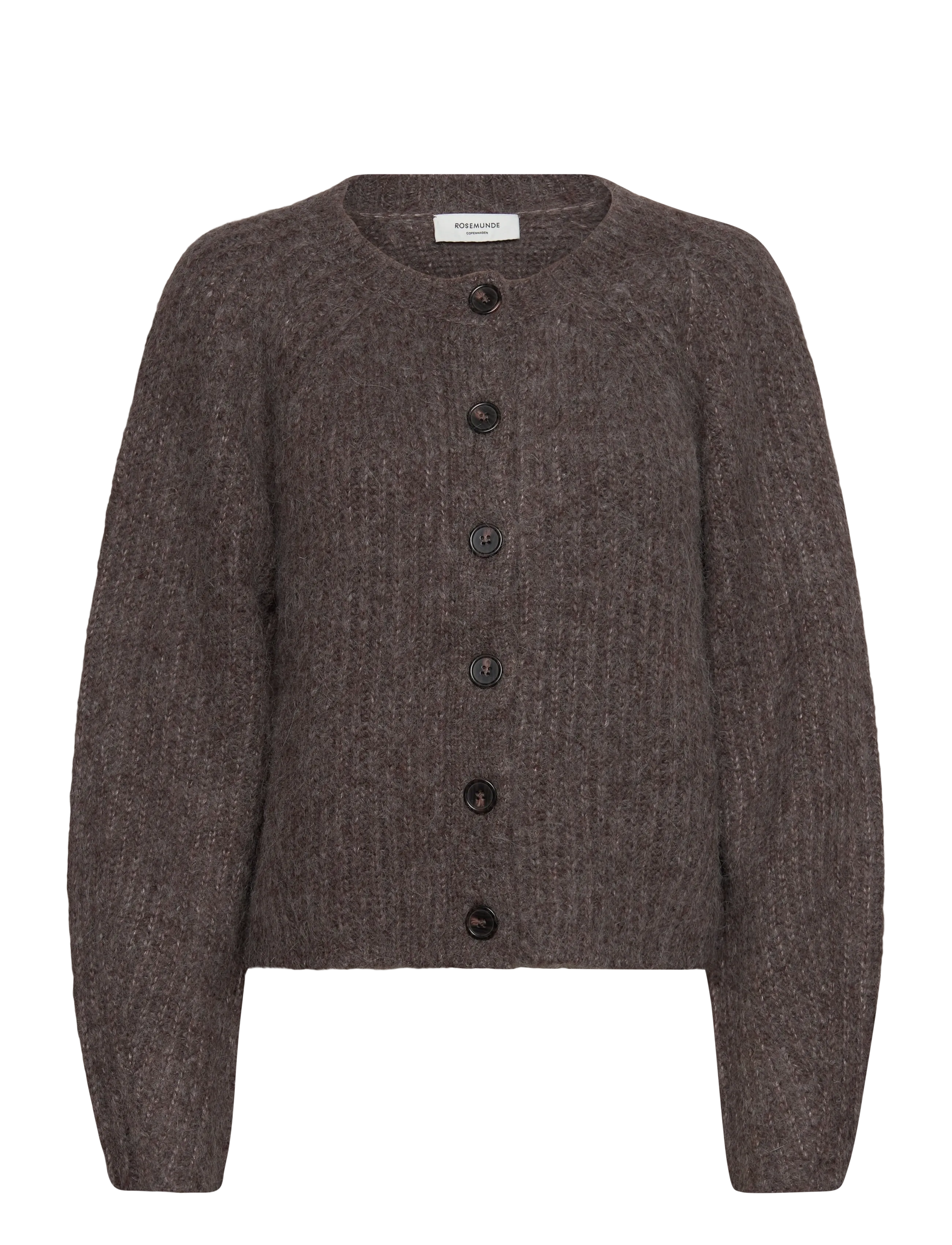 Rosemunde RWTulip Wool Blend LS O-neck Rib Kn - Cardigans - BROWN GREY MEL / brown
