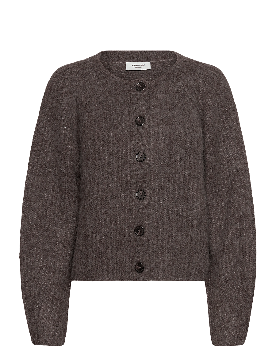 Rosemunde - RWTulip Wool Blend LS O-neck Rib Kn - cardigans - brown grey mel - 1