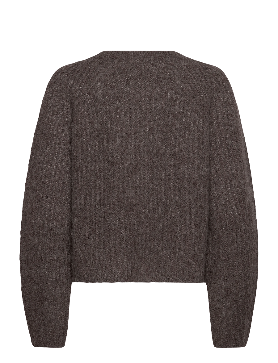 Rosemunde - RWTulip Wool Blend LS O-neck Rib Kn - cardigans - brown grey mel - 2