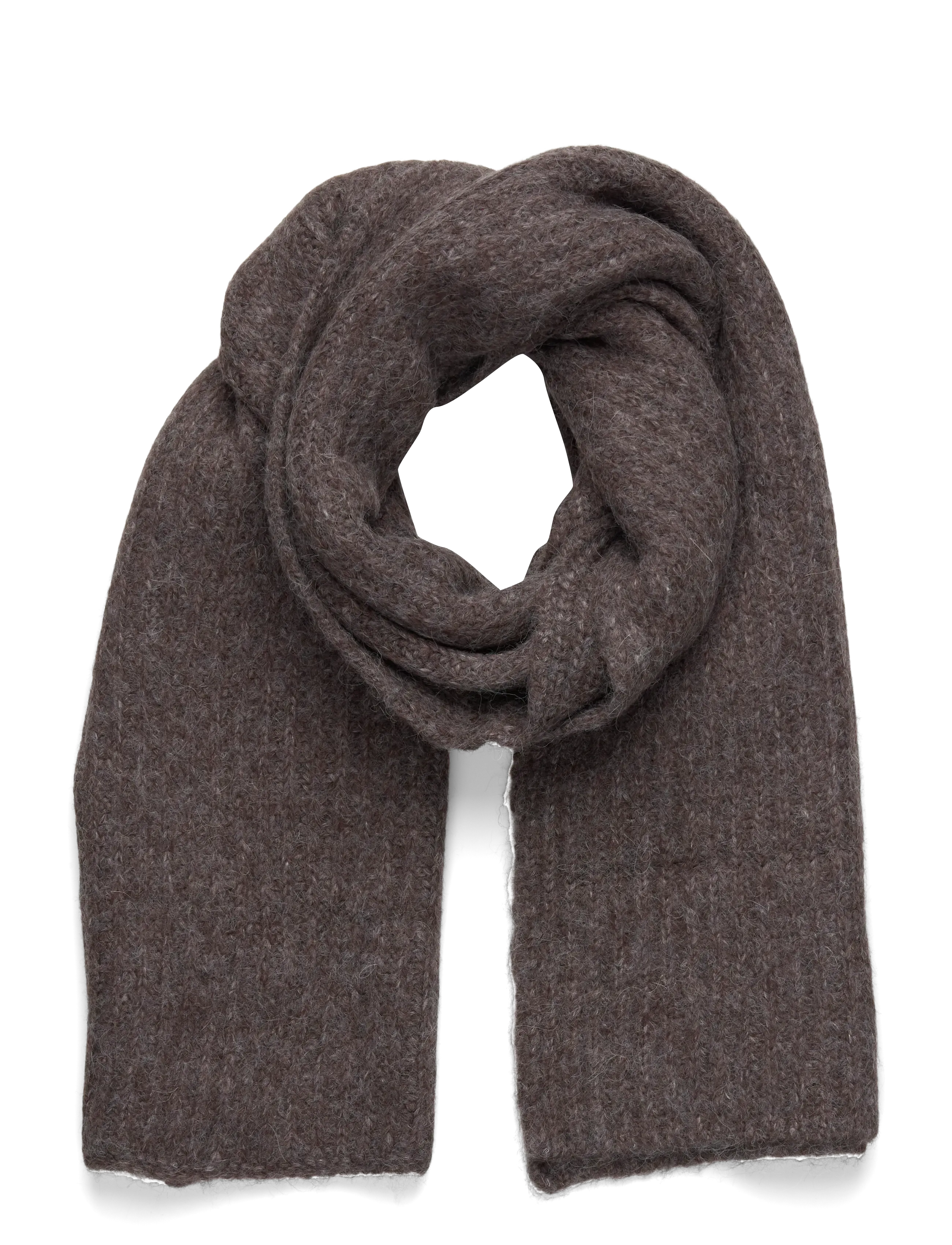 Rosemunde RWTulip Wool Blend Rib Knit Scarf - Accessories - BROWN GREY MEL / brown