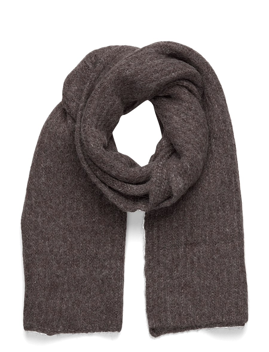 Rosemunde - RWTulip Wool Blend Rib Knit Scarf - winter scarves - brown grey mel - 0