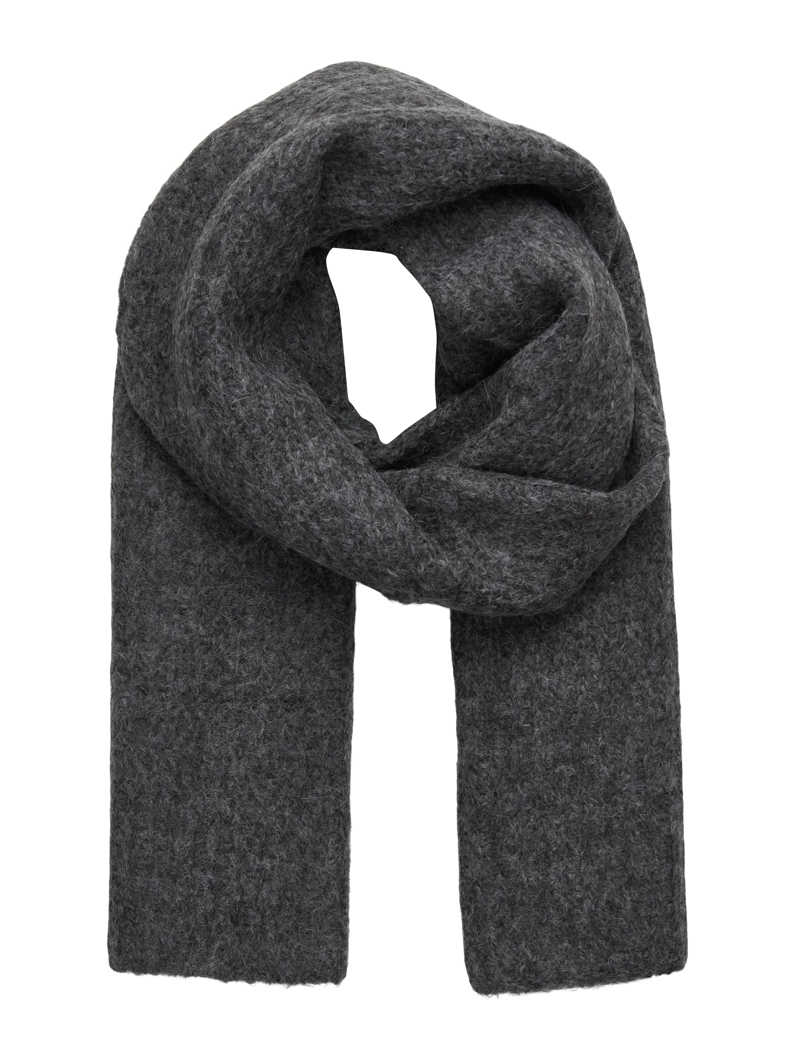 Rosemunde RWTulip Wool Blend Rib Knit Scarf - Transitional Layering - MEDIUM GREY MELANGE / grey