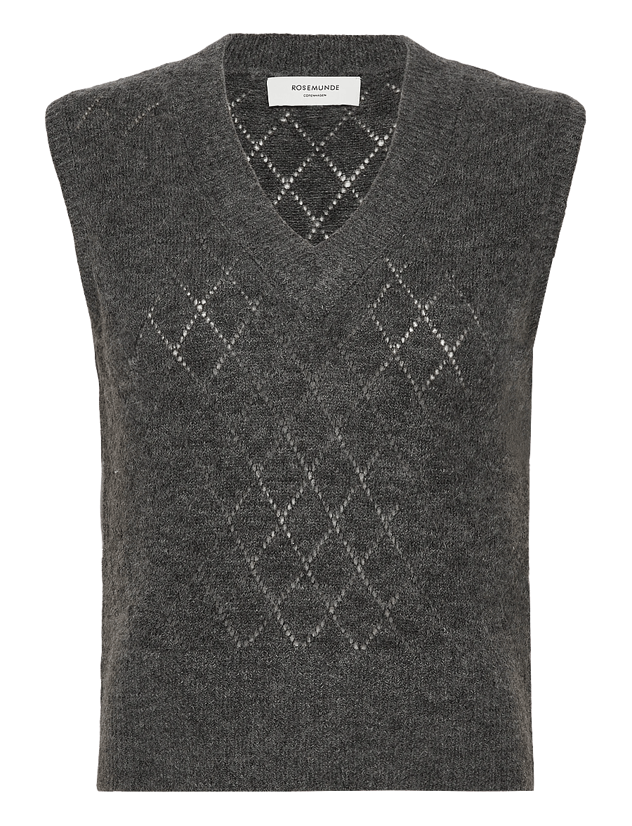 Rosemunde - RWAida Alpaca SL V-neck Vest - kootud vestid - medium grey melange - 0