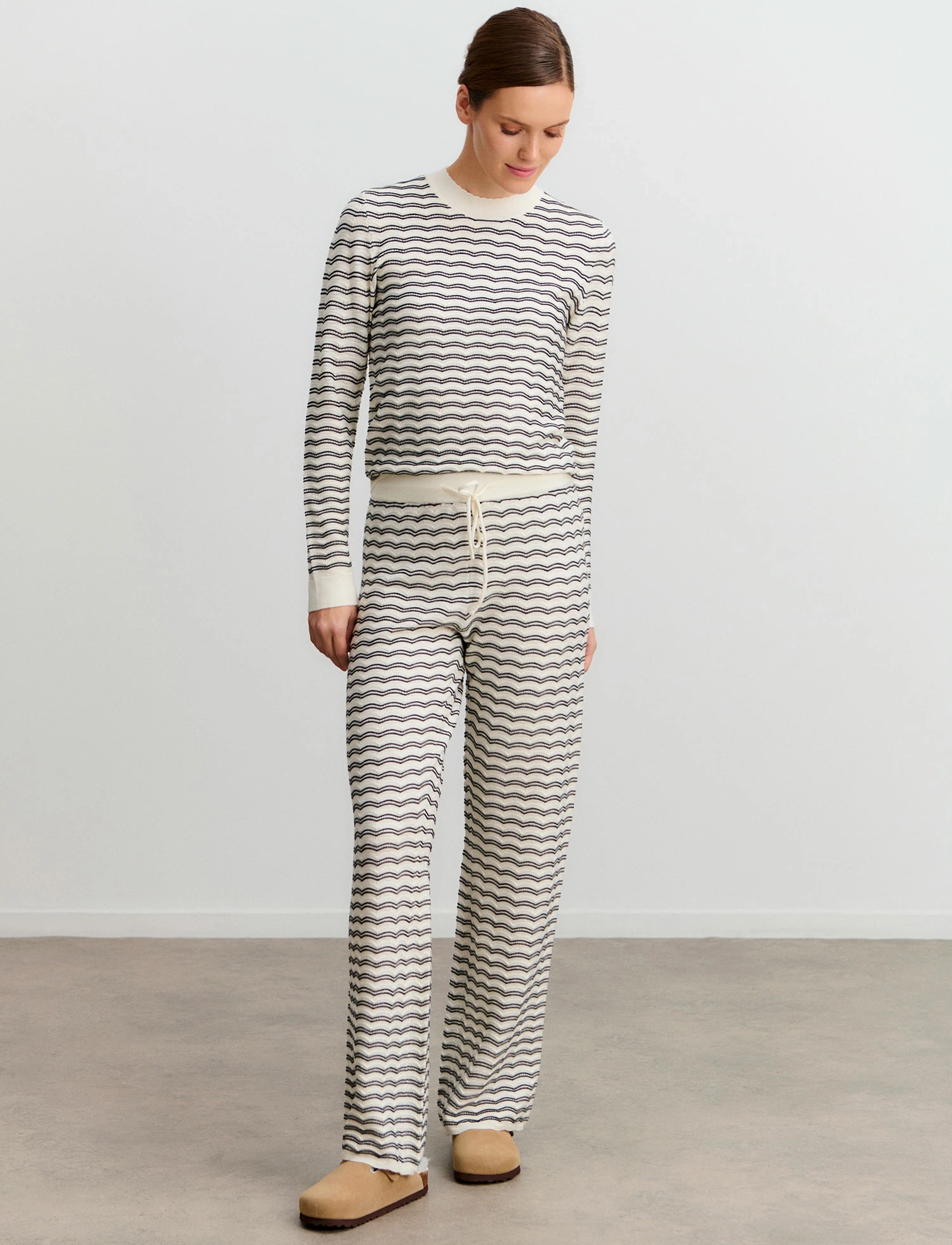 Rosemunde - RWSanna MW Straight Trousers - underdele - ivory w/black stripe - 4