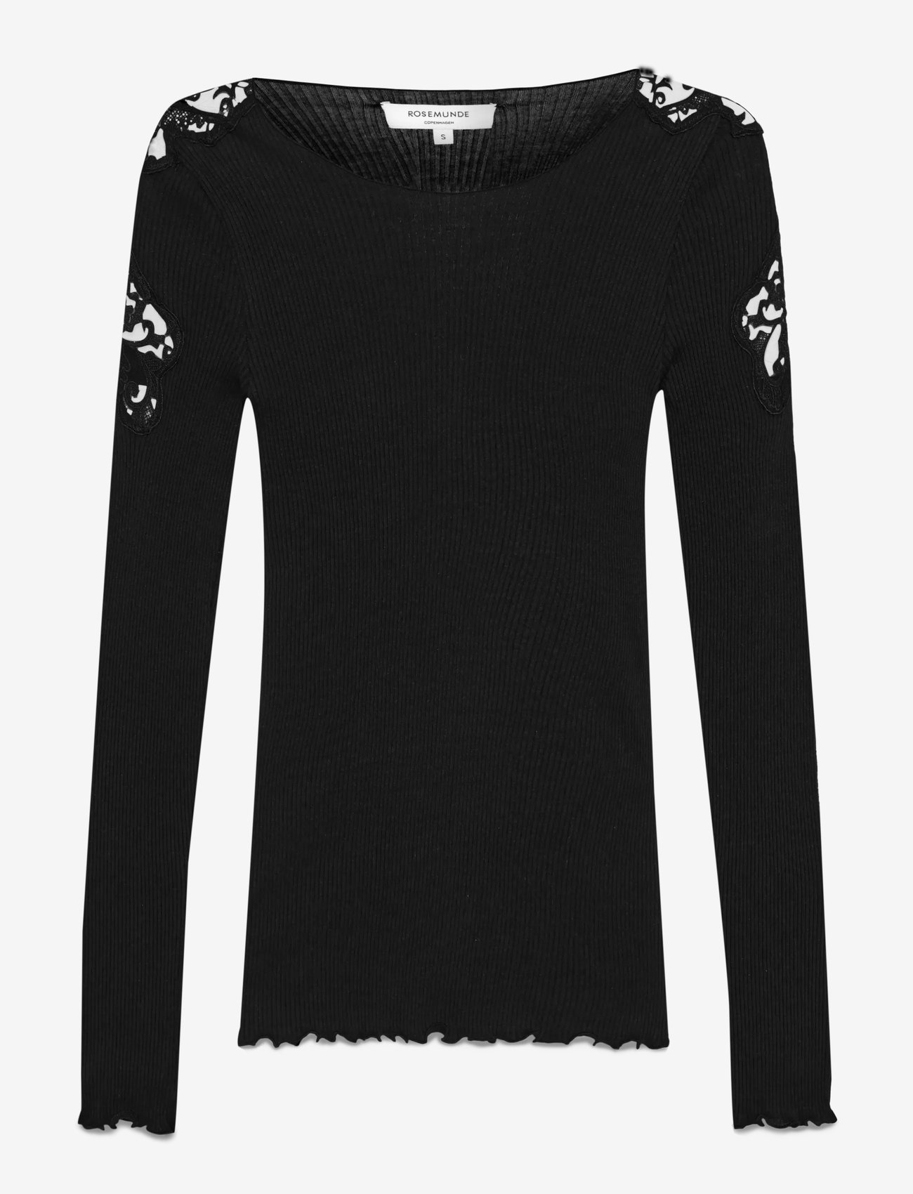 Rosemunde - RWBaybay LS Lace T-shirt - long-sleeved tops - black - 1