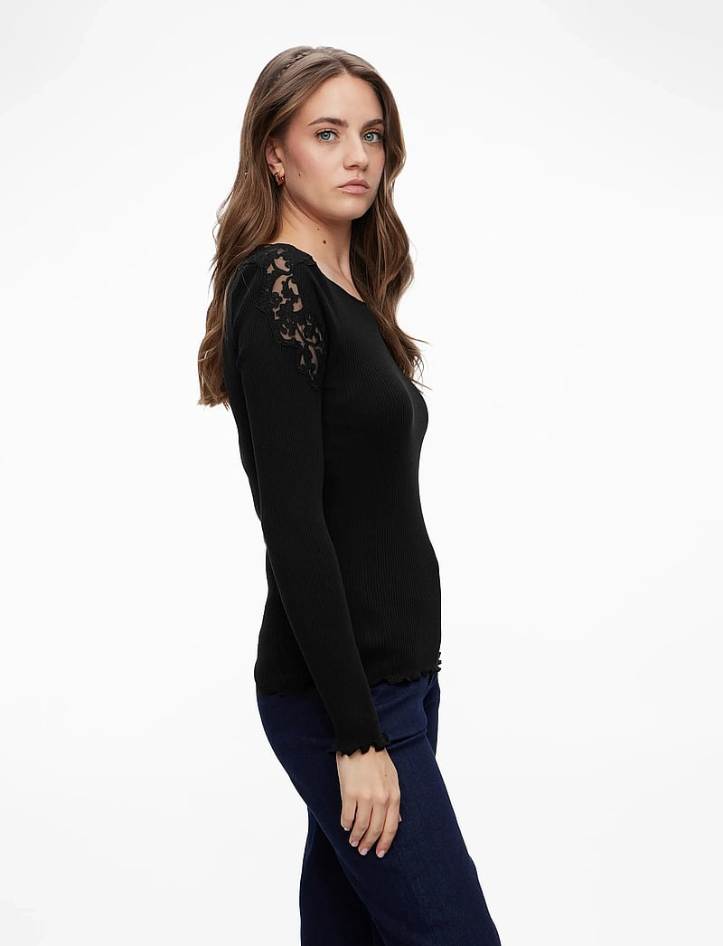 Rosemunde - RWBaybay LS Lace T-shirt - langärmlige tops - black - 3