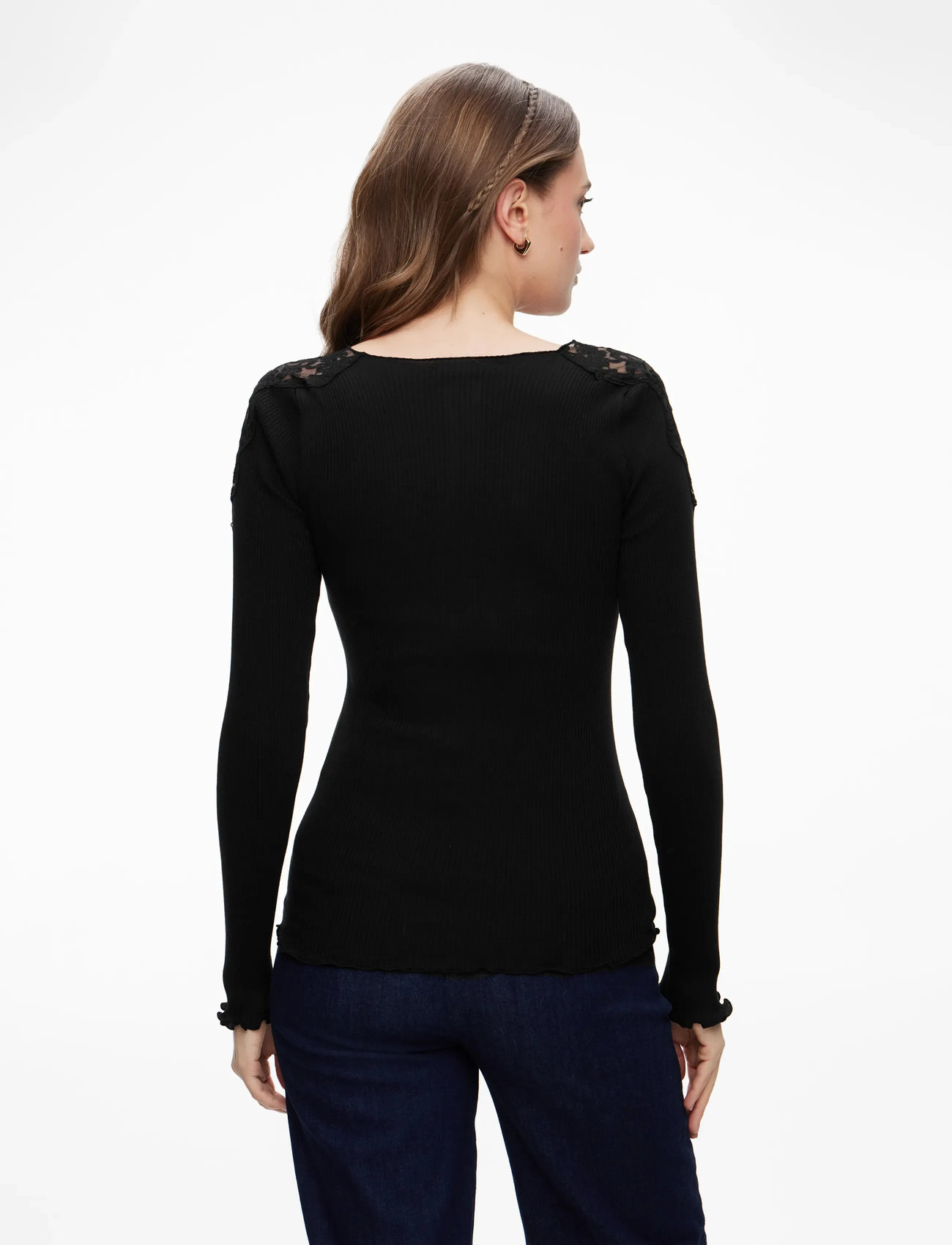 Rosemunde - RWBaybay LS Lace T-shirt - long-sleeved tops - black - 4