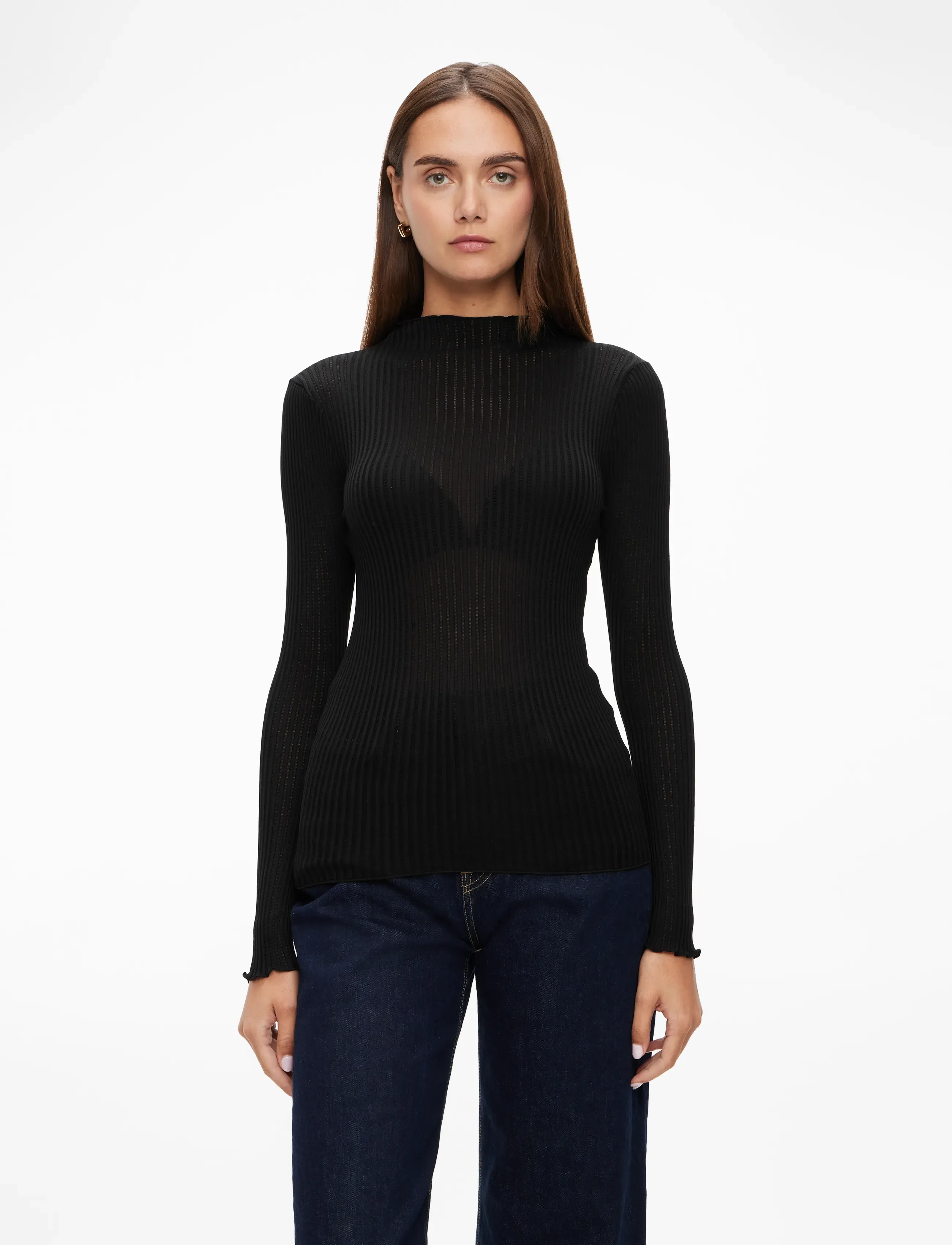 Rosemunde - RWBelize Silk LS T-neck T-shirt - langärmlige tops - black - 0