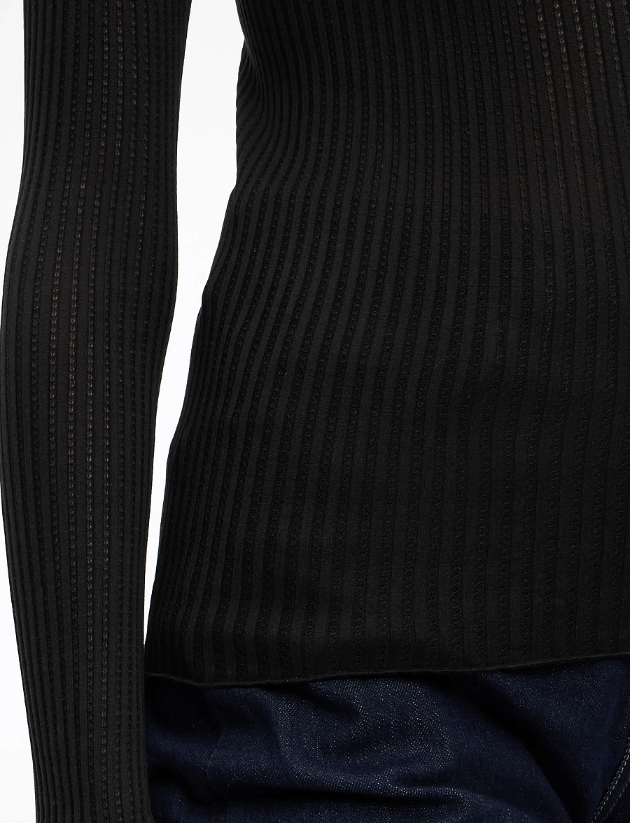 Rosemunde - RWBelize Silk LS T-neck T-shirt - langärmlige tops - black - 5