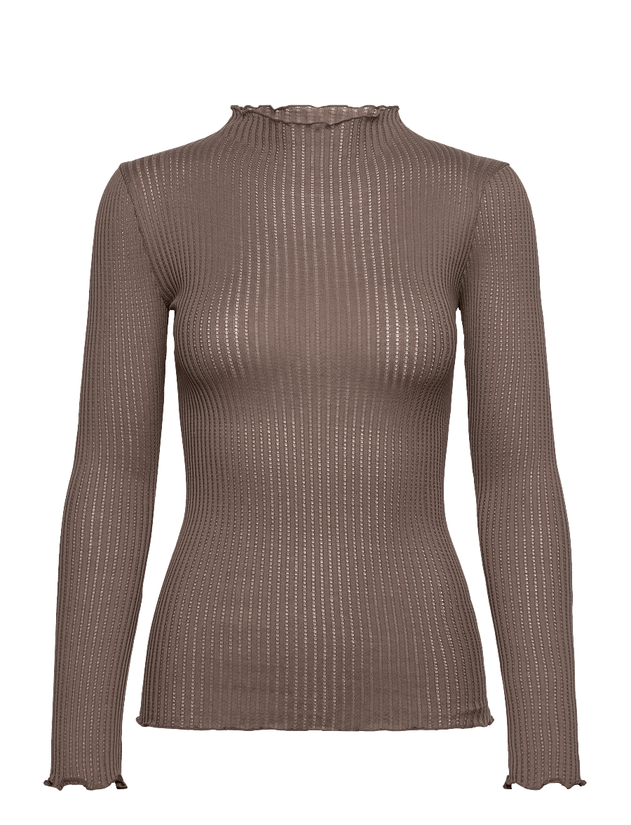 Rosemunde - RWBelize Silk LS T-neck T-shirt - langärmlige tops - falcon - 0