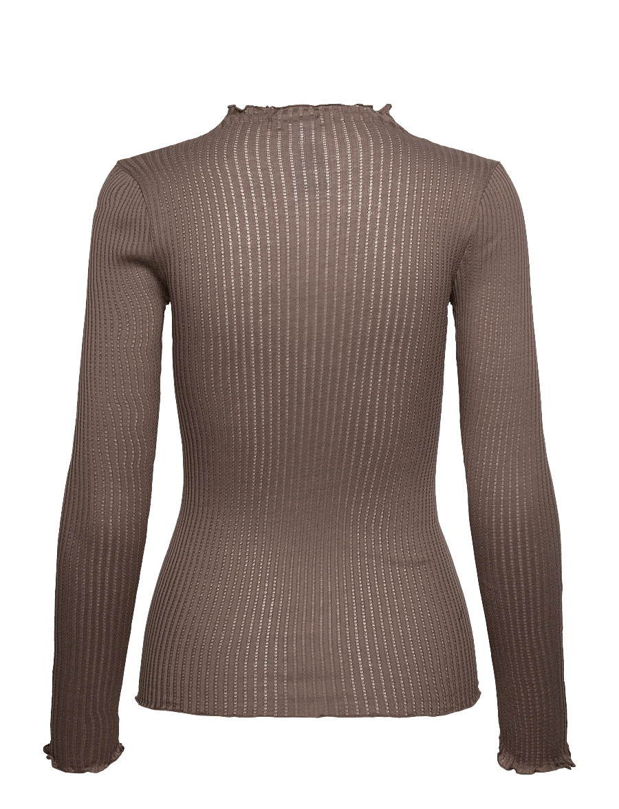 Rosemunde - RWBelize Silk LS T-neck T-shirt - langärmlige tops - falcon - 1