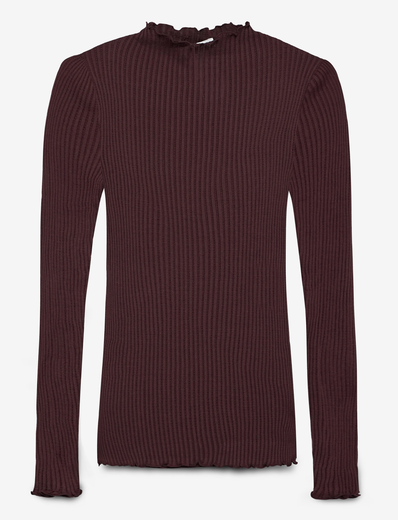 Rosemunde - RWBelize Silk LS  T-neck T-shirt - långärmade toppar - fudge - 1