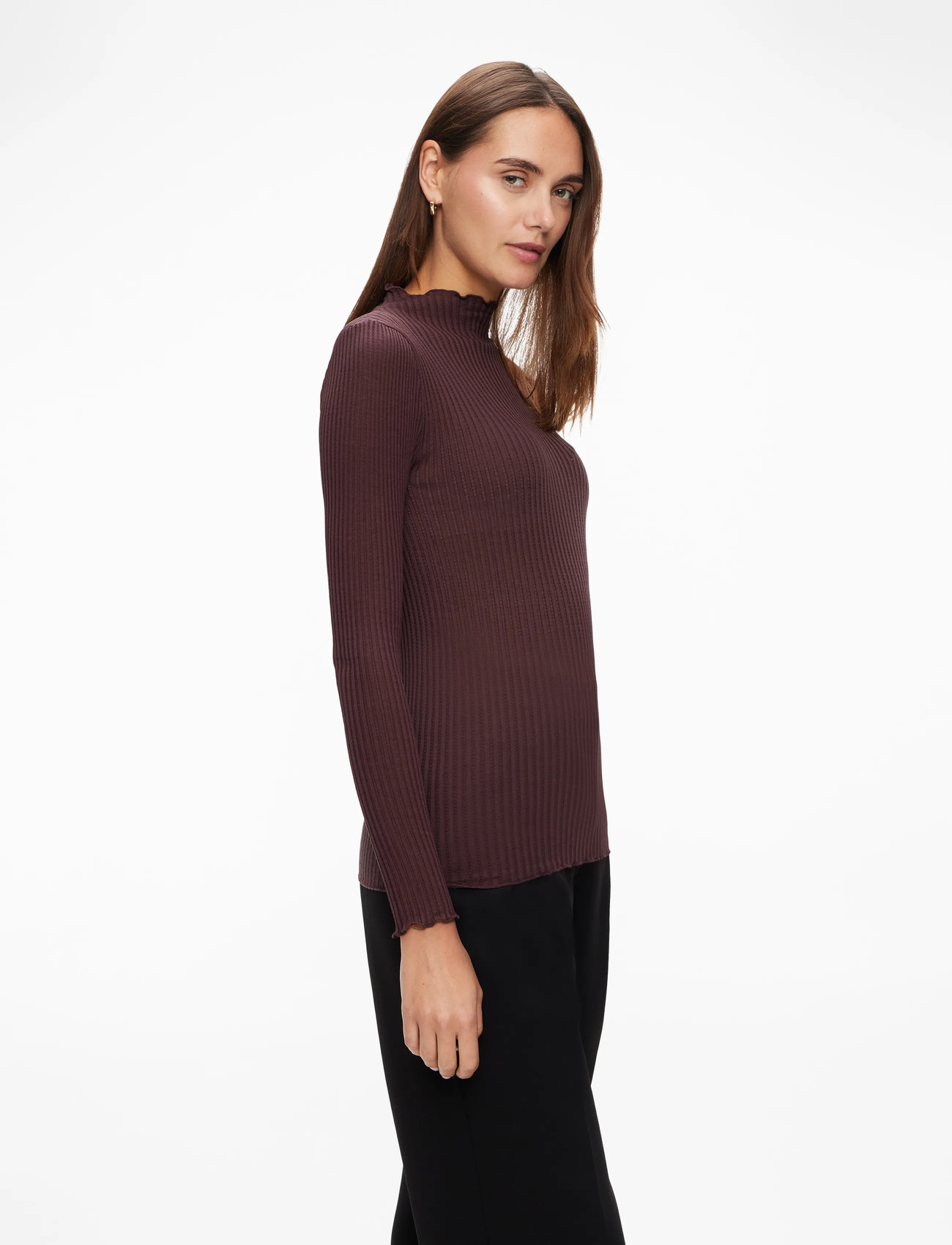 Rosemunde - RWBelize Silk LS  T-neck T-shirt - långärmade toppar - fudge - 3