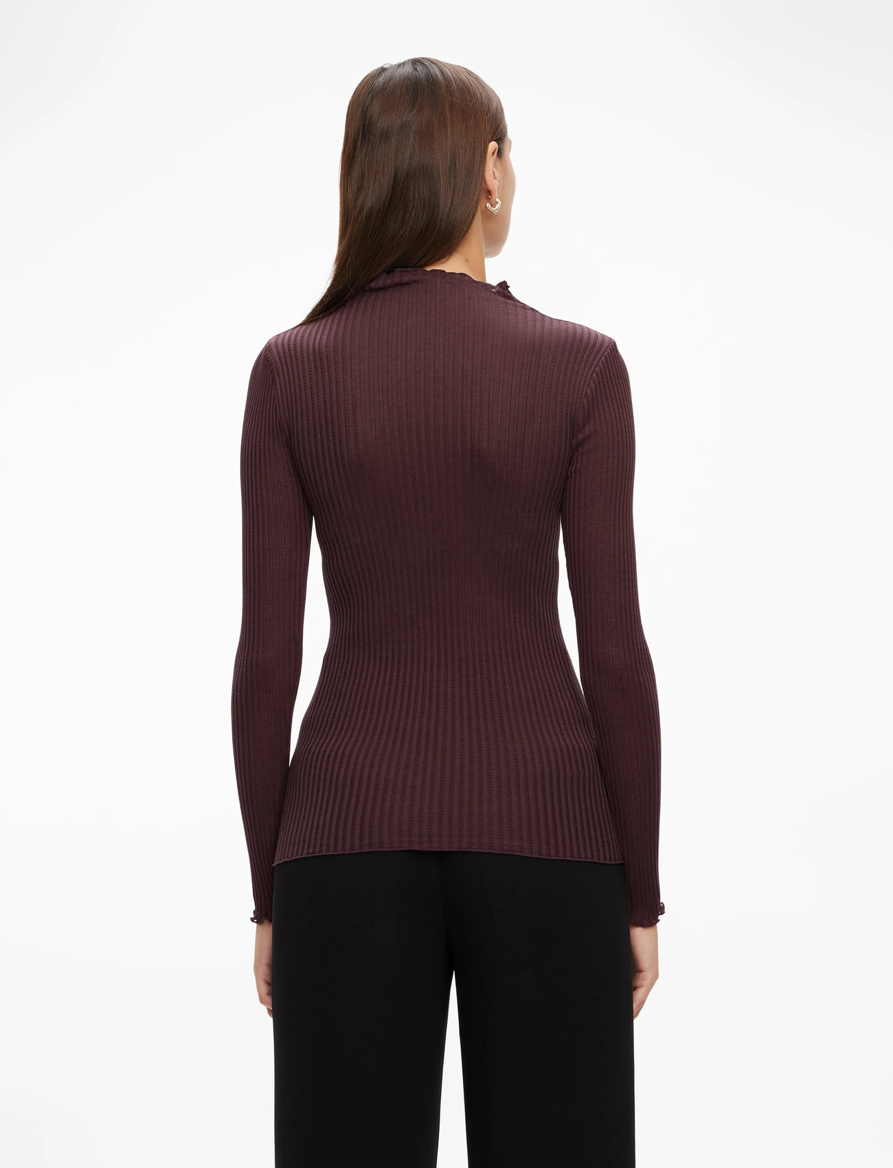 Rosemunde - RWBelize Silk LS  T-neck T-shirt - långärmade toppar - fudge - 4