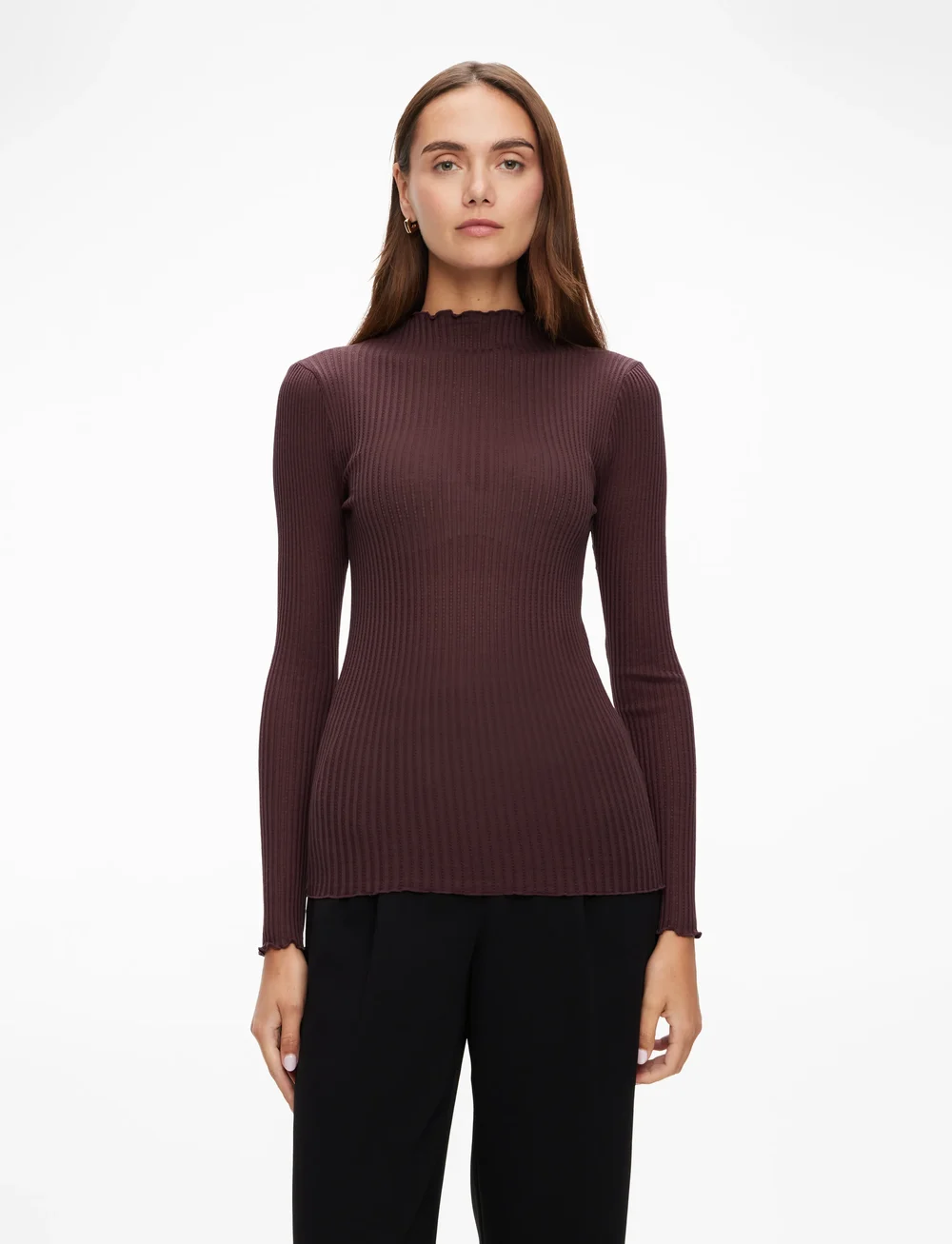 Rosemunde - RWBelize Silk LS  T-neck T-shirt - pikkade varrukatega alussärgid - fudge - 0