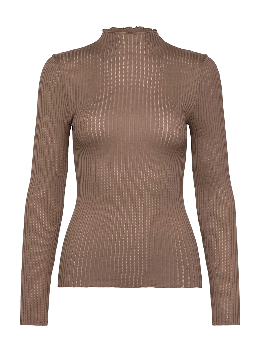 Rosemunde - RWBelize Silk LS T-neck T-shirt - langärmlige tops - walnut - 0