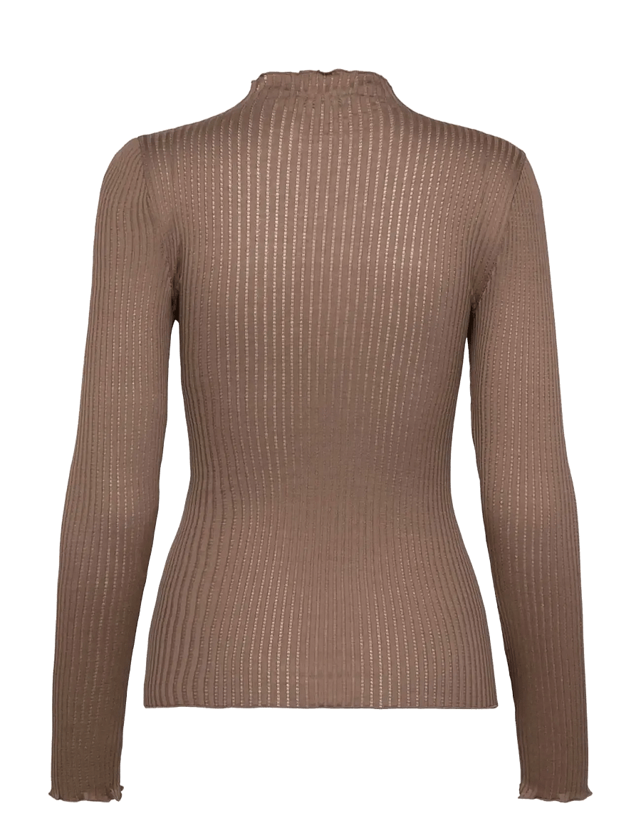 Rosemunde - RWBelize Silk LS T-neck T-shirt - langärmlige tops - walnut - 1