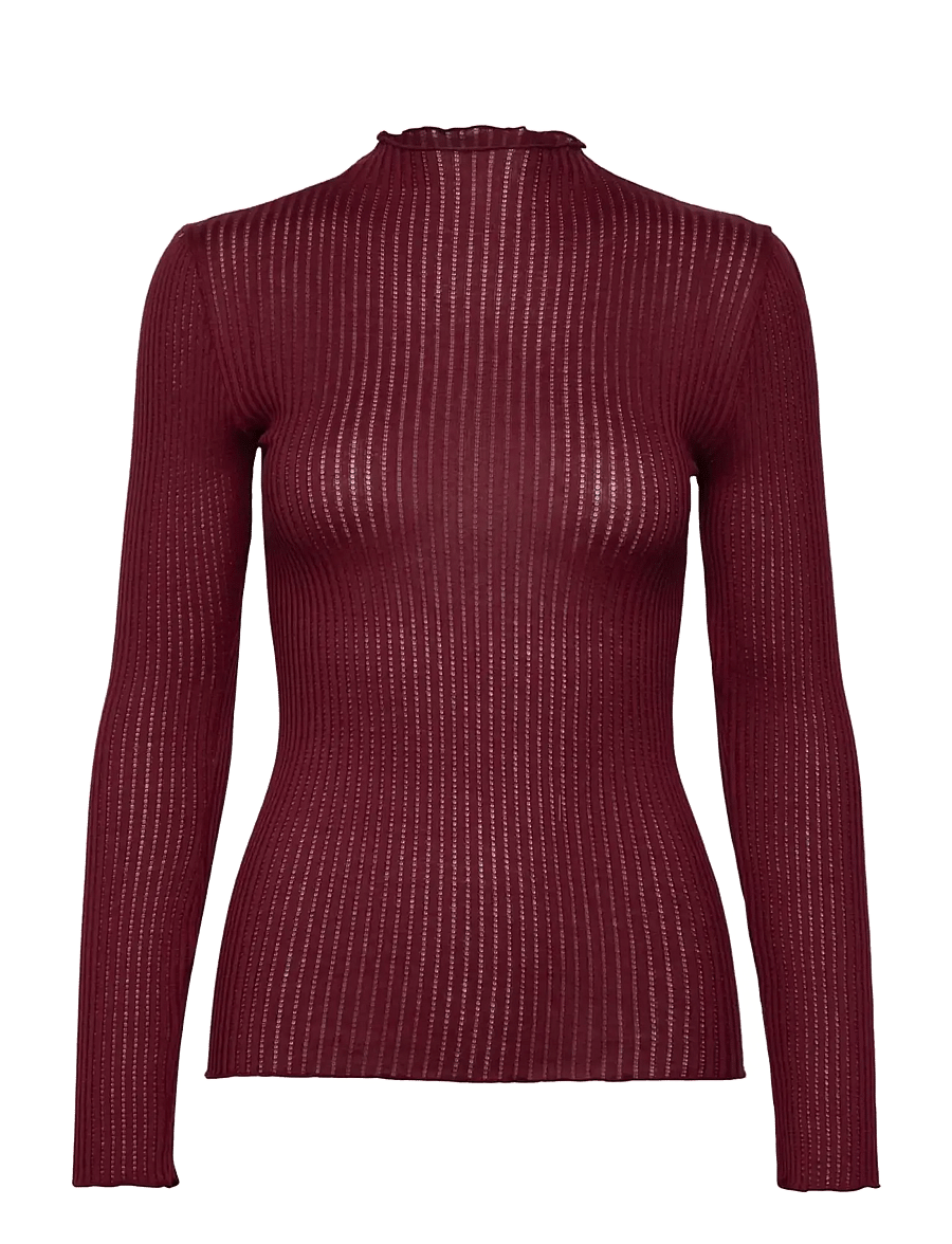 Rosemunde - RWBelize Silk LS T-neck T-shirt - langärmlige tops - windsor wine - 0