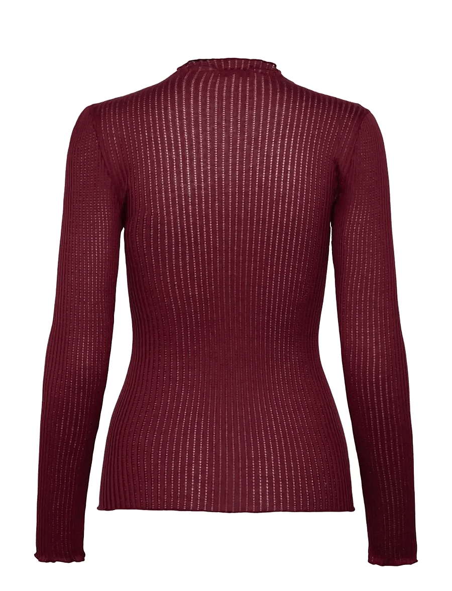 Rosemunde - RWBelize Silk LS T-neck T-shirt - langärmlige tops - windsor wine - 1