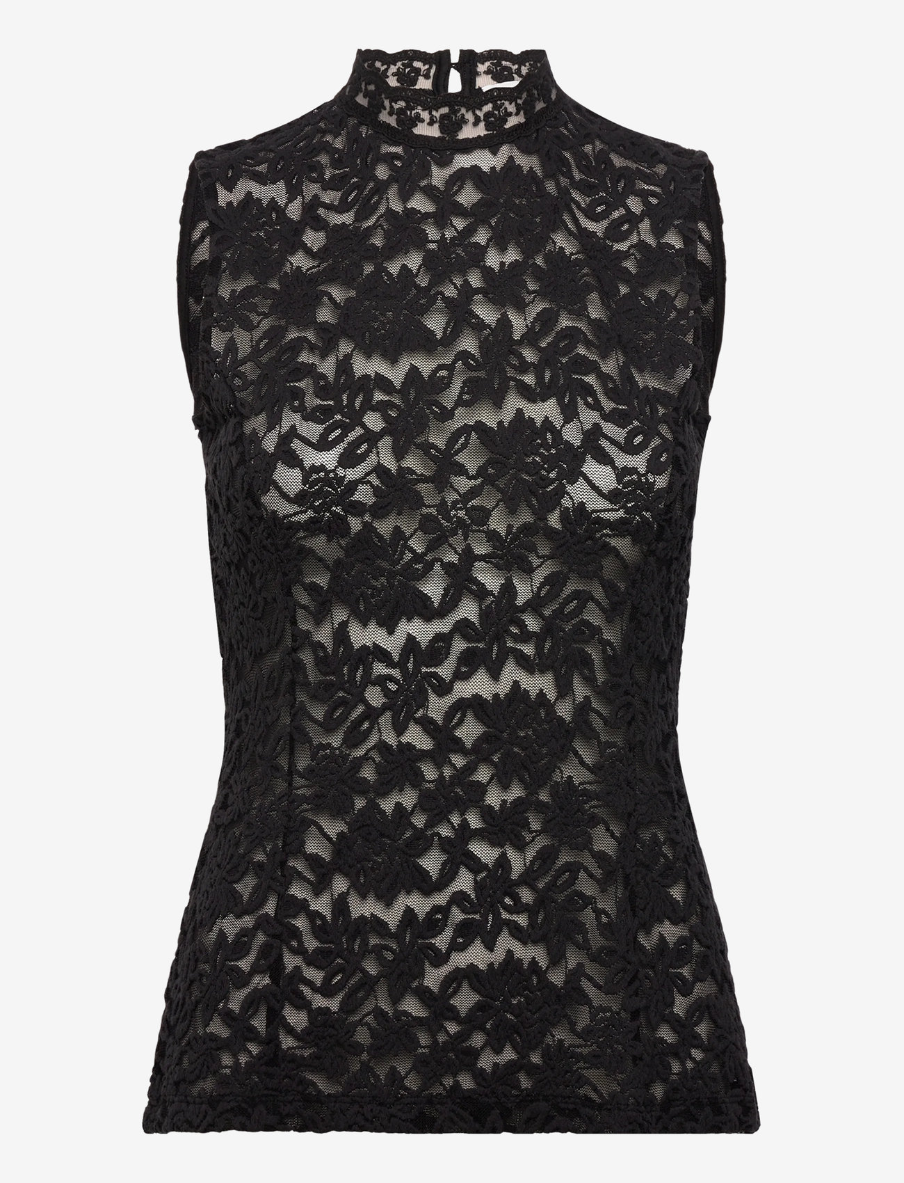 Rosemunde - RWDelicia Lace SL T-neck Top - tanktops - black - 0