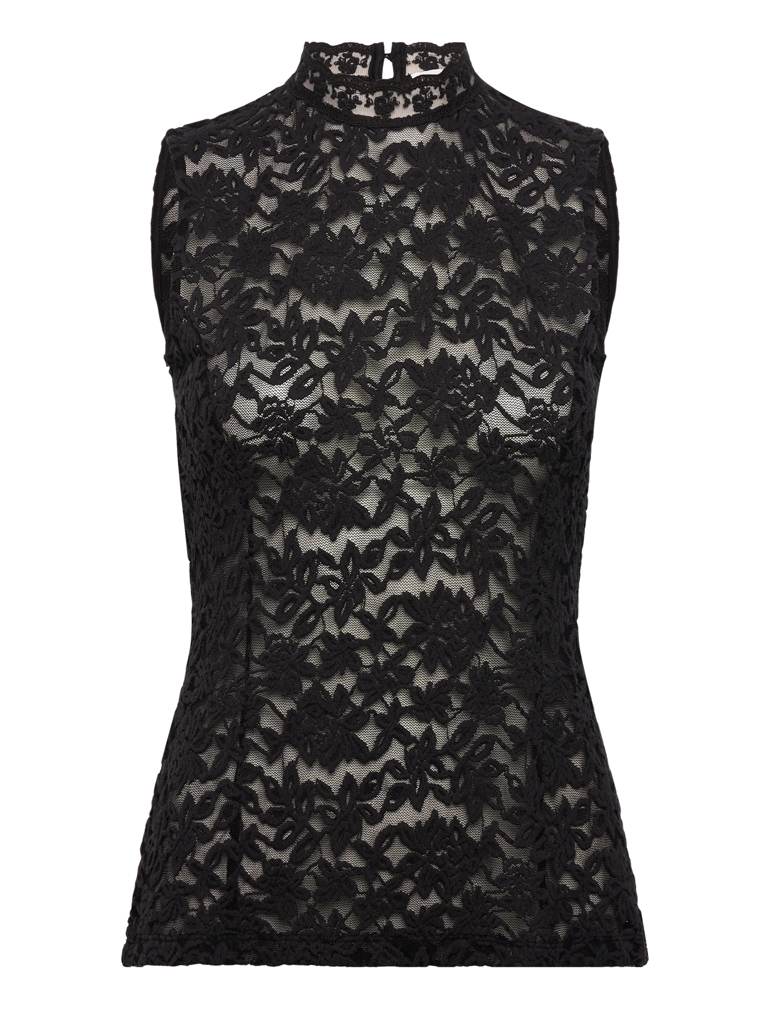 Rosemunde RWDelicia Lace SL T-neck Top - Tøj - BLACK / black
