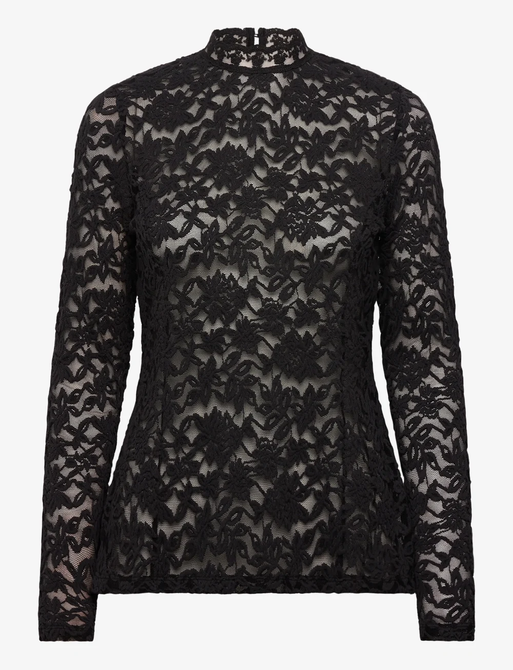 Rosemunde - RWDelicia Lace LS T-neck T-shirt - langärmlige tops - black - 0