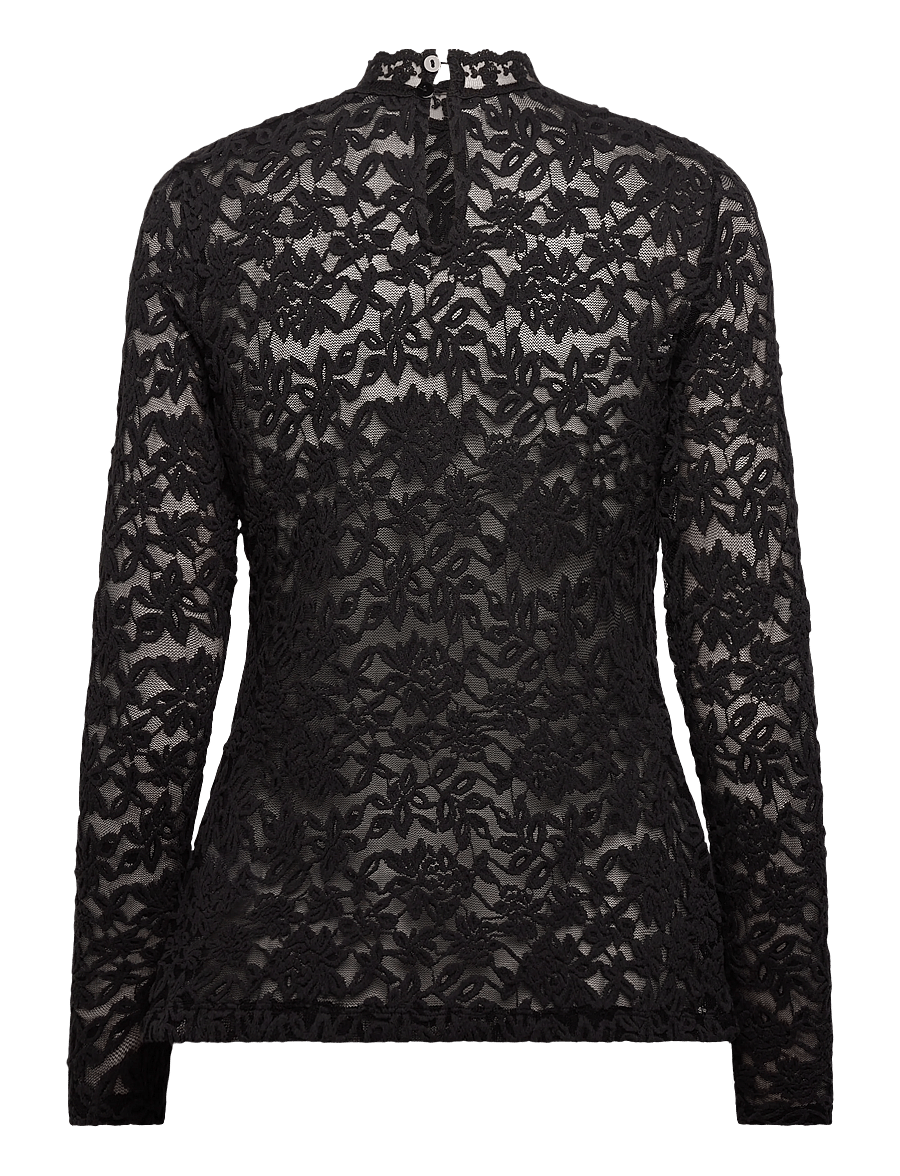 Rosemunde - RWDelicia Lace LS T-neck T-shirt - long-sleeved tops - black - 2