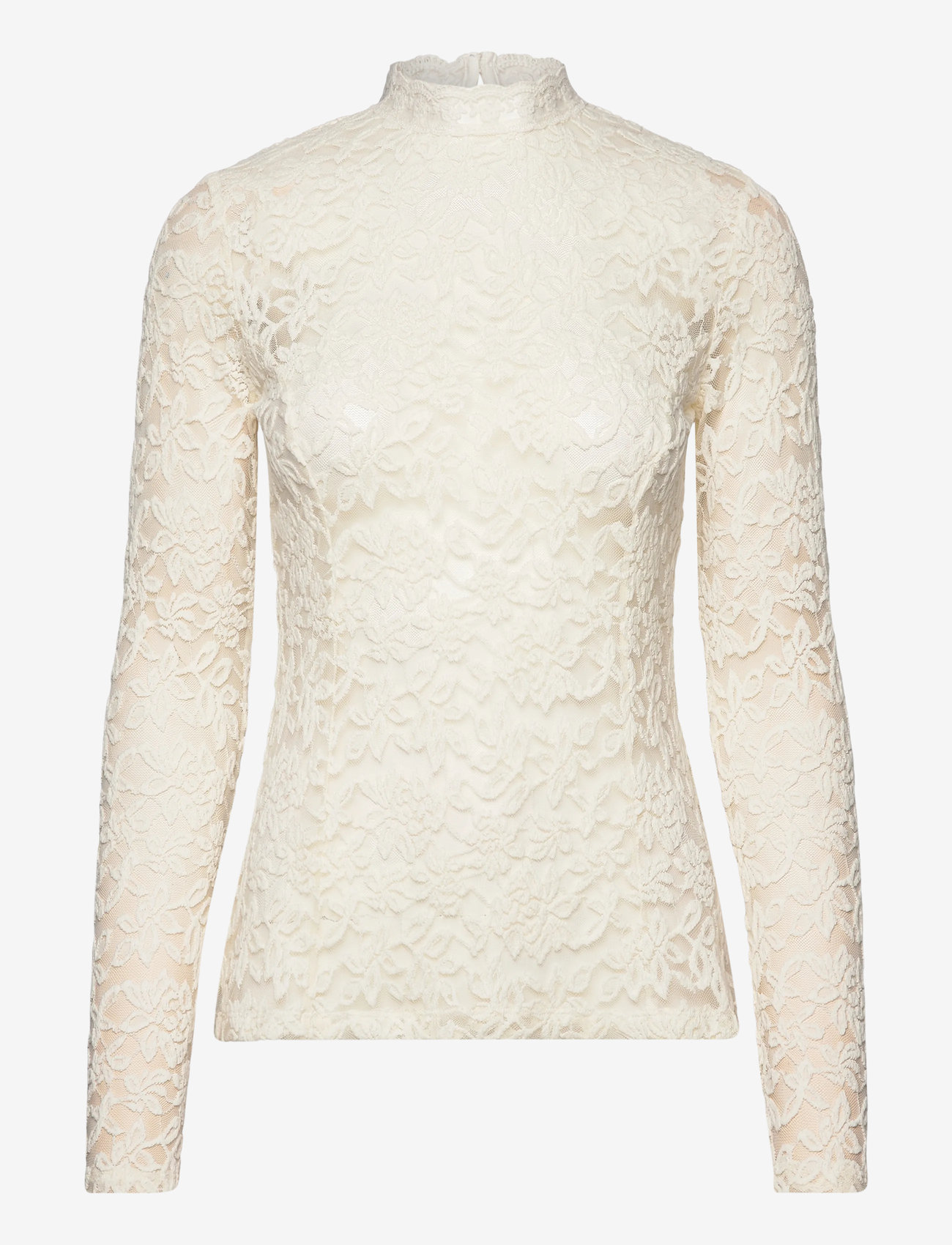 Rosemunde - RWDelicia Lace LS T-neck T-shirt - langärmlige tops - ivory - 0