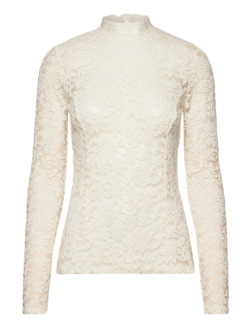Rosemunde - RWDelicia Lace LS T-neck T-shirt - langärmlige tops - ivory - 0