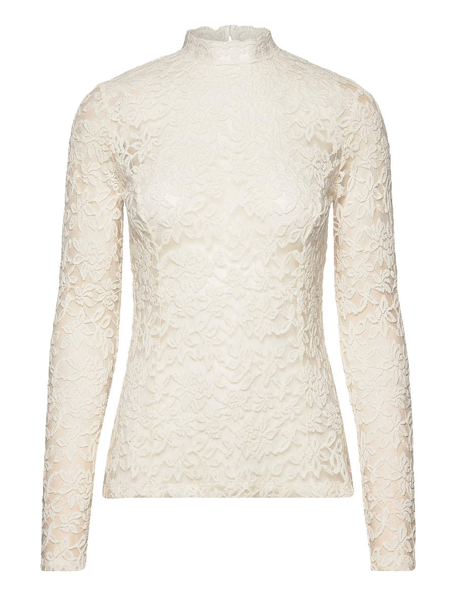 Rosemunde - RWDelicia Lace LS T-neck T-shirt - langärmlige tops - ivory - 0