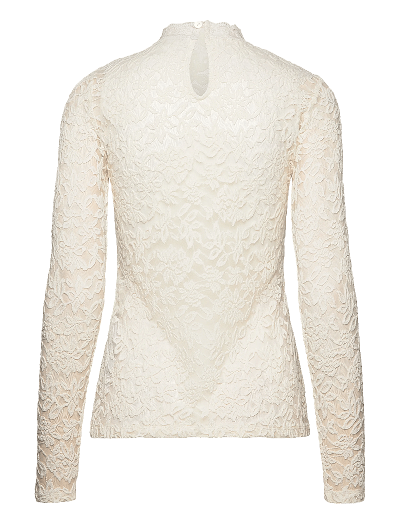 Rosemunde - RWDelicia Lace LS T-neck T-shirt - langärmlige tops - ivory - 1